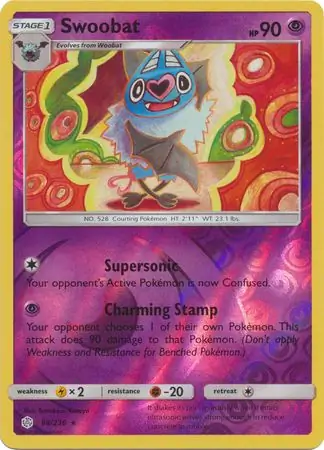 Swoobat Reverse Holo Pokemon card from Cosmic Eclipse