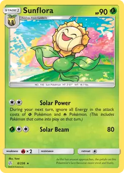 Sunflora Pokemon card from Cosmic Eclipse