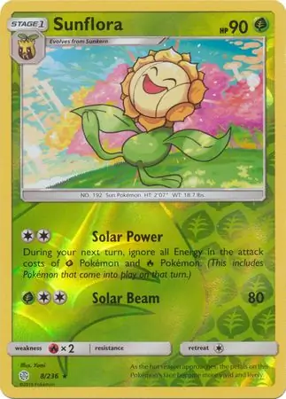 Sunflora Reverse Holo Pokemon card from Cosmic Eclipse