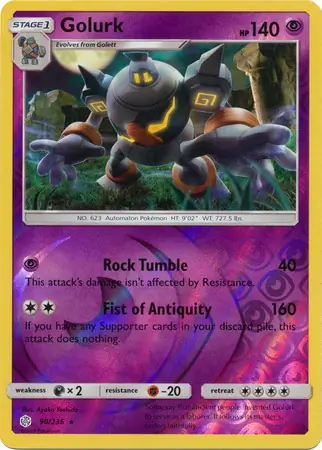 Golurk Reverse Holo Pokemon card from Cosmic Eclipse