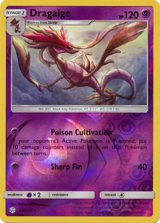 Dragalge Reverse Holo Pokemon card from Cosmic Eclipse