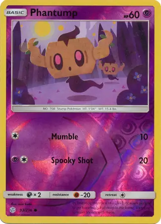 Phantump Reverse Holo Pokemon card from Cosmic Eclipse