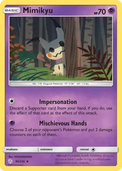 Mimikyu Pokemon card from Cosmic Eclipse