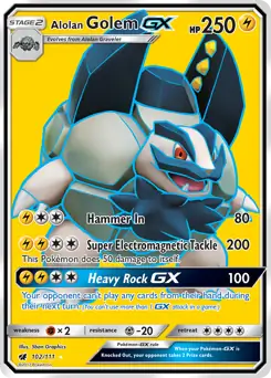 Full Art Alolan Golem GX Pokemon card from Crimson Invasion