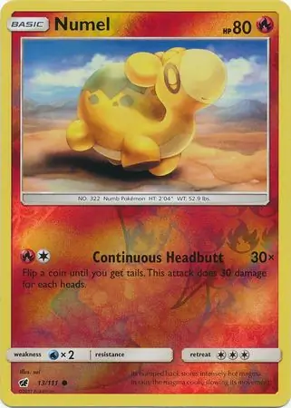 Numel Reverse Holo Pokemon card from Crimson Invasion