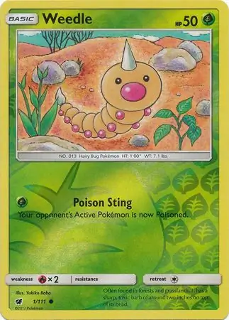 Weedle Reverse Holo Pokemon card from Crimson Invasion