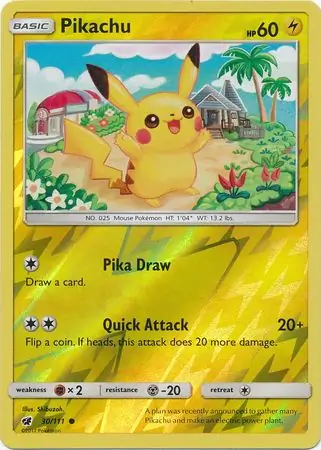 Pikachu Reverse Holo Pokemon card from Crimson Invasion