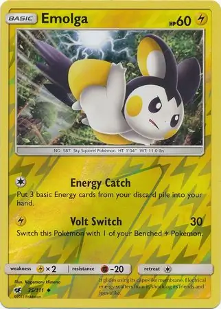 Emolga Reverse Holo Pokemon card from Crimson Invasion
