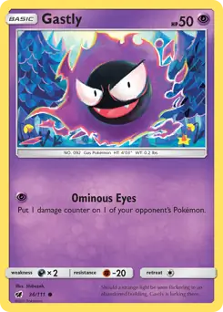 Gastly Pokemon card from Crimson Invasion