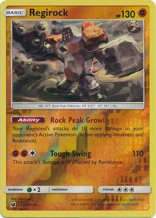 Regirock Reverse Holo Pokemon card from Crimson Invasion