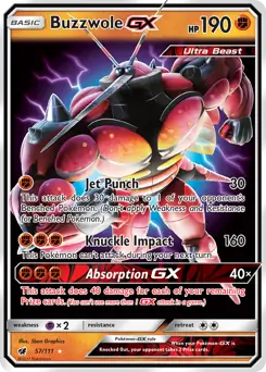 Buzzwole GX Pokemon card from Crimson Invasion