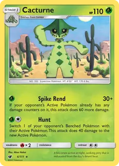 Cacturne Pokemon card from Crimson Invasion
