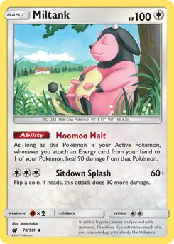 Miltank Pokemon card from Crimson Invasion