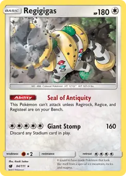 Regigigas Pokemon card from Crimson Invasion