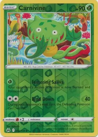 Carnivine Reverse Holo Pokemon card from Crown Zenith