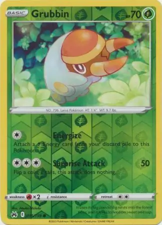 Grubbin Reverse Holo Pokemon card from Crown Zenith