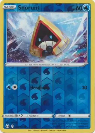 Snorunt Reverse Holo Pokemon card from Crown Zenith