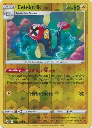Eelektrik Reverse Holo Pokemon card from Crown Zenith