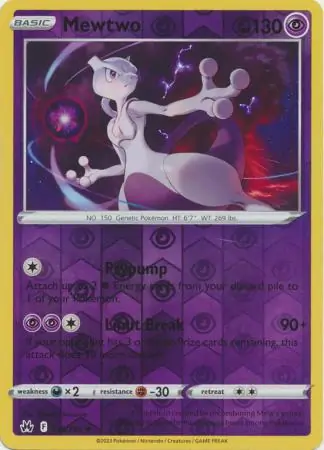 Mewtwo Reverse Holo Pokemon card from Crown Zenith
