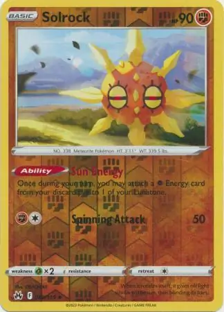 Solrock Reverse Holo Pokemon card from Crown Zenith
