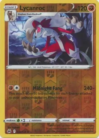 Lycanroc Reverse Holo Pokemon card from Crown Zenith