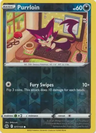 Purrloin Reverse Holo Pokemon card from Crown Zenith