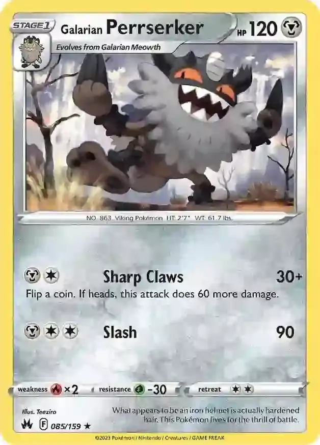 Galarian Perrserker Pokemon card from Crown Zenith
