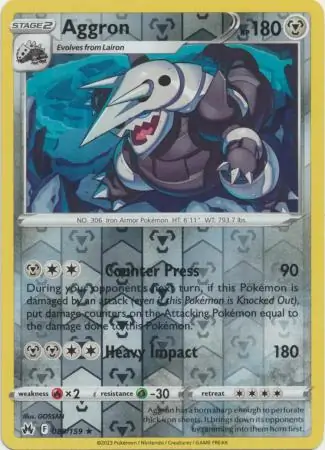 Aggron Reverse Holo Pokemon card from Crown Zenith