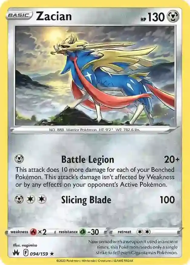 Zacian Pokemon card from Crown Zenith