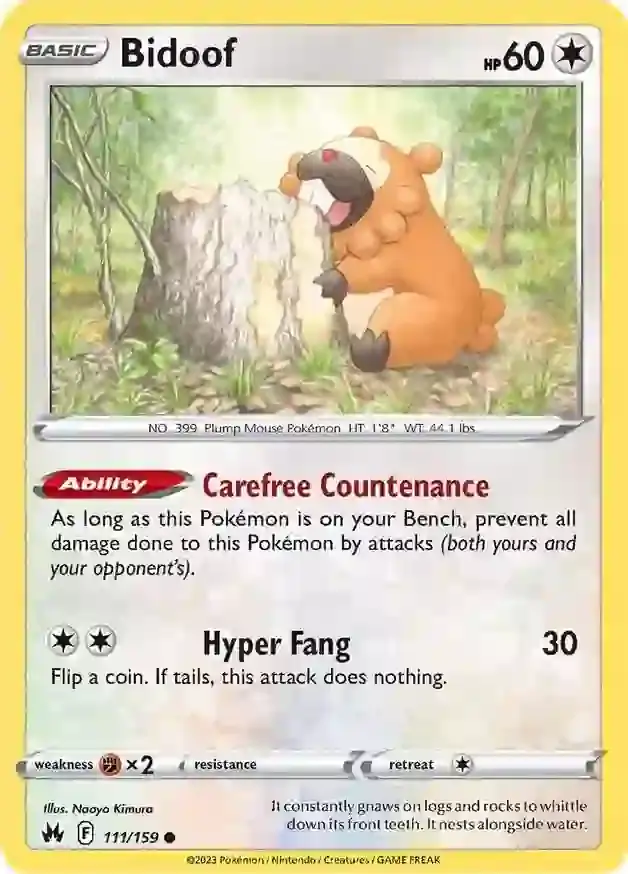 Bidoof Pokemon card from Crown Zenith