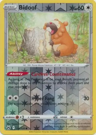 Bidoof Reverse Holo Pokemon card from Crown Zenith