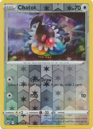 Chatot Reverse Holo Pokemon card from Crown Zenith