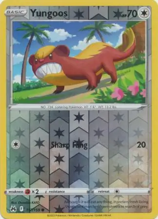 Yungoos Reverse Holo Pokemon card from Crown Zenith