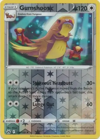 Gumshoos Reverse Holo Pokemon card from Crown Zenith
