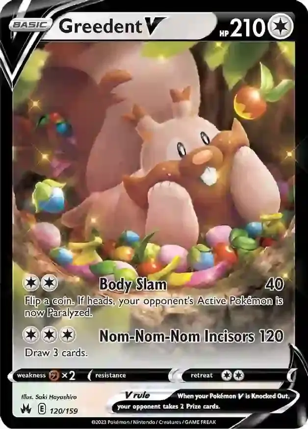 Greedent V Pokemon card from Crown Zenith