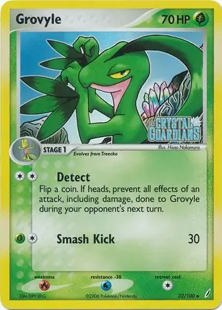 Grovyle Reverse Holo Pokemon card from Crystal Guardians