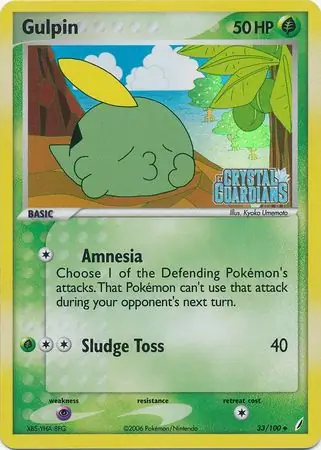 Gulpin Reverse Holo Pokemon card from Crystal Guardians