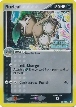 Nuzleaf Reverse Holo Pokemon card from Crystal Guardians