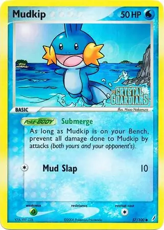 Mudkip Reverse Holo Pokemon card from Crystal Guardians