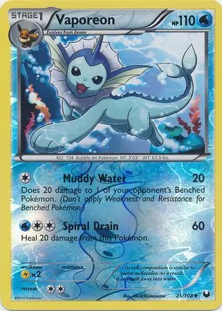 Vaporeon Reverse Holo Pokemon card from Dark Explorers