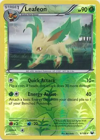 Leafeon Reverse Holo Pokemon card from Dark Explorers