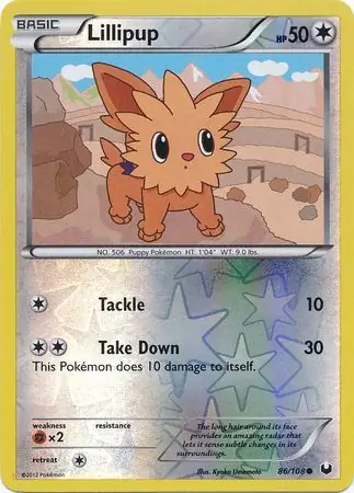 Lillipup Reverse Holo Pokemon card from Dark Explorers