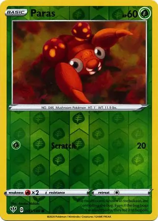 Paras Reverse Holo Pokemon card from Darkness Ablaze