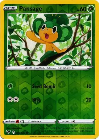Pansage Reverse Holo Pokemon card from Darkness Ablaze