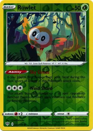 Rowlet Reverse Holo Pokemon card from Darkness Ablaze