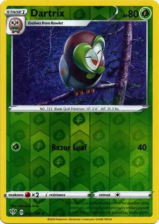 Dartrix Reverse Holo Pokemon card from Darkness Ablaze