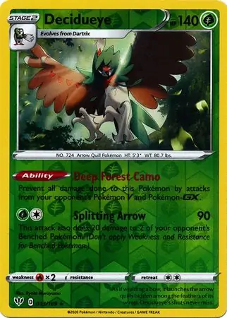 Decidueye Reverse Holo Pokemon card from Darkness Ablaze