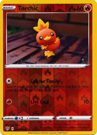 Torchic Reverse Holo Pokemon card from Darkness Ablaze