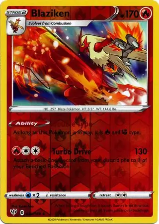 Blaziken Reverse Holo Pokemon card from Darkness Ablaze