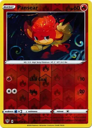 Pansear Reverse Holo Pokemon card from Darkness Ablaze